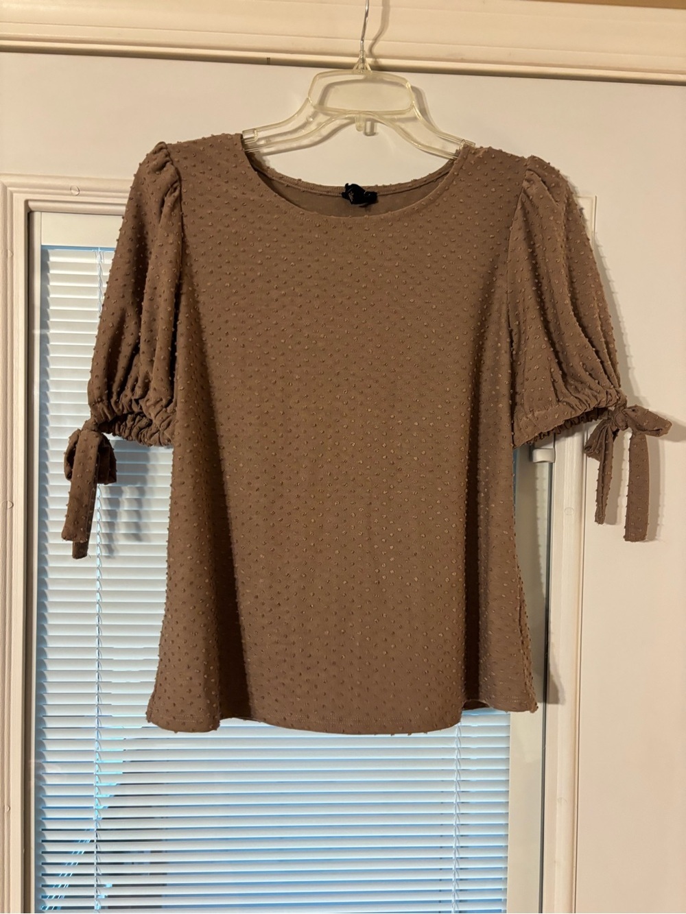 W5 Coco color Puff-Sleeve Swiss Dot Blouse